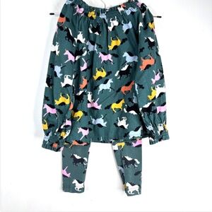 Hanna Andersson Unicorn Matching Set 4-5 Peasant Top Leggings Green Horse Whimsy